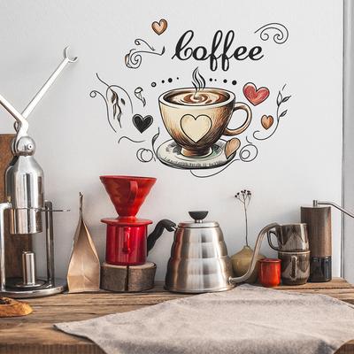 Kreative Liebe Kaffeetasse Wandaufkleber für Café Hintergrund Dekoration Tapete Küche verschönern Wohnkultur selbstklebende Aufkleber