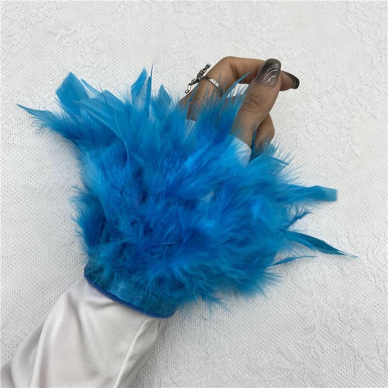 1PC Pele Real Punhos de Penas de Avestruz Punho de Penas de Avestruz Snap Pulseira Punho de Penas Manga de Pulso