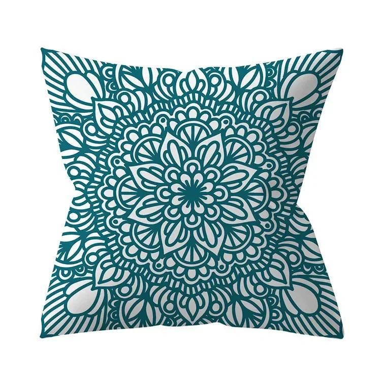 Teal Blue Cushion Cover Decorative Sofa Cushions Polyester Geometric Pillow Covers 45x45 Throw Pillows Single Side Pillowcases