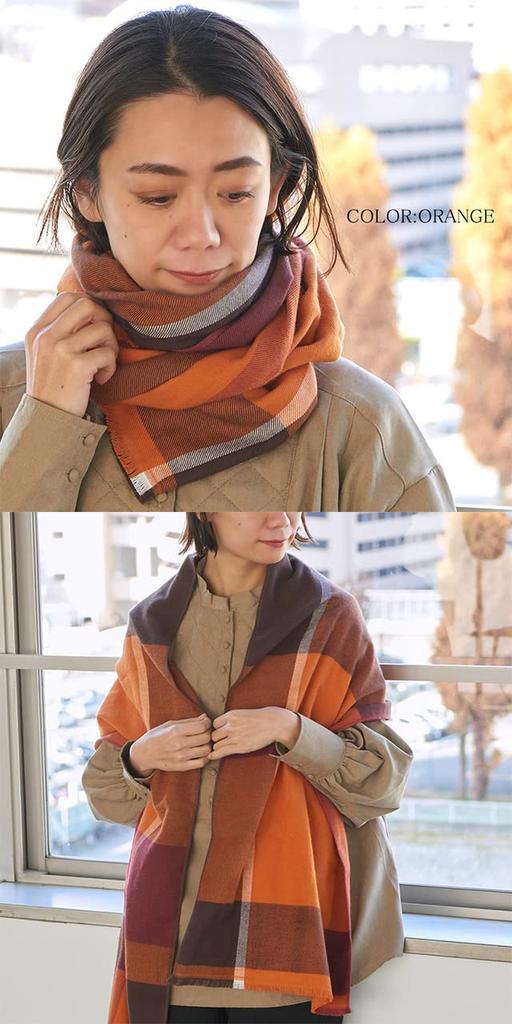 ORIM Soft and Warm Cotton Checkered Scarf Large Made in Japan [Casual Box] 100% [One Size/Beige] Throw,