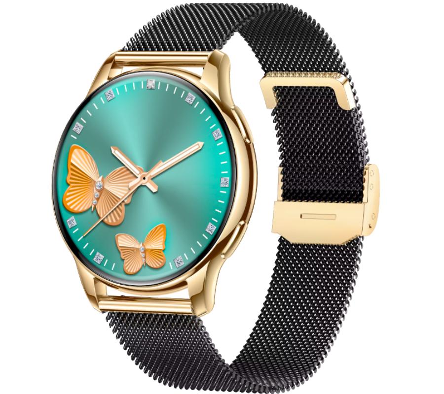 Smartwatch Rubicon Rncf30 Złota Koperta/Czarny Mesh + Czarny Silikon