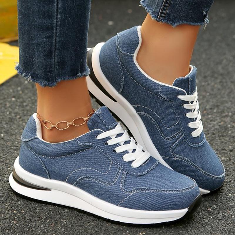 Fashion Comfortable Denim Sewing Sneakers for Women Autumn Casual Solid Lace-Up Women's Sports Shoes Lightweight Walking Shoes Woman
