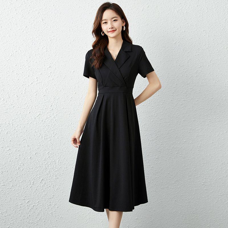 

Classic Summer Elegant Short Sleeve Black Dress Suit Collar Black [short sleeve]] L