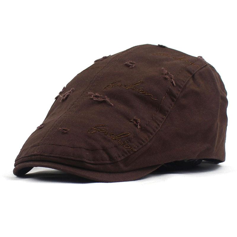 Ripped beret men's cotton cloth do old fashion letter embroidery cap new forward hat