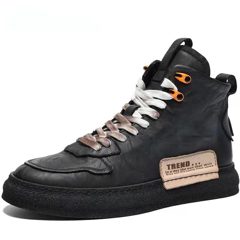 Men’s Retro High-Top Canvas & Leather Boots – Warm, Velvet-Lined, Lace-Up Casual Winter Shoes