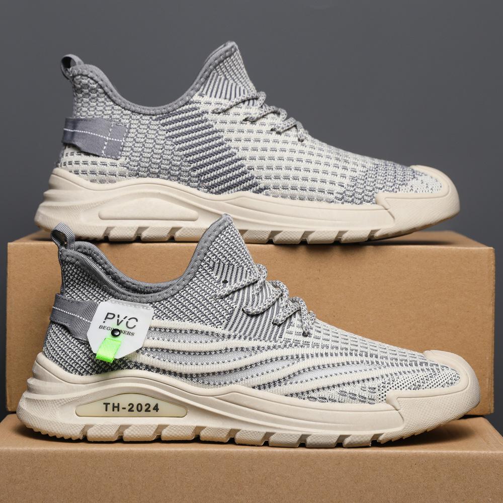 Sneakers New Men's Shoes Flying Woven Breathable Mesh Fashionable Lightweight Soft Sole Comfortable Men's Casual Running Sneakers