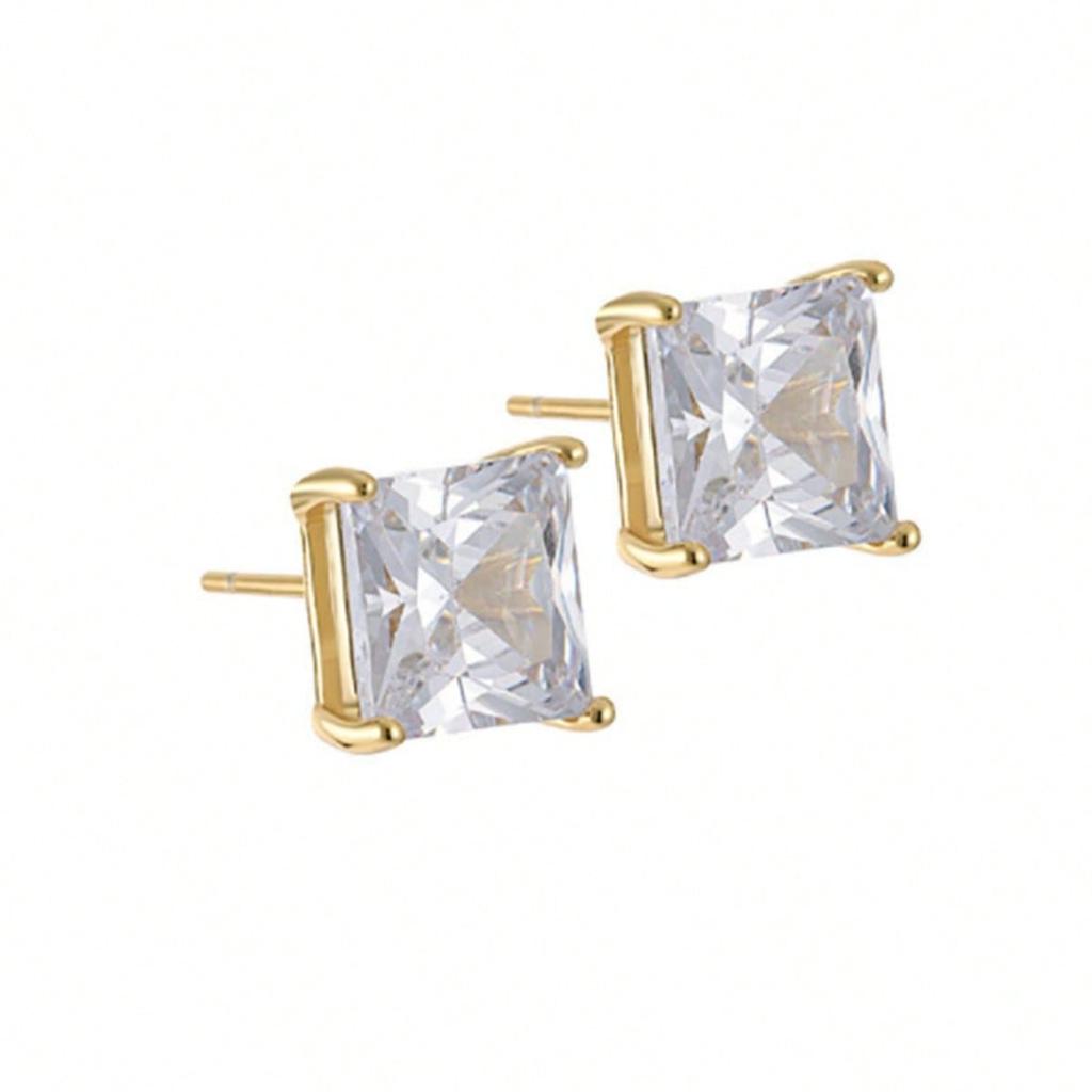 A Pair of Earrings, Classic and Simple Square Shaped Synthetic Zircon Earrings
