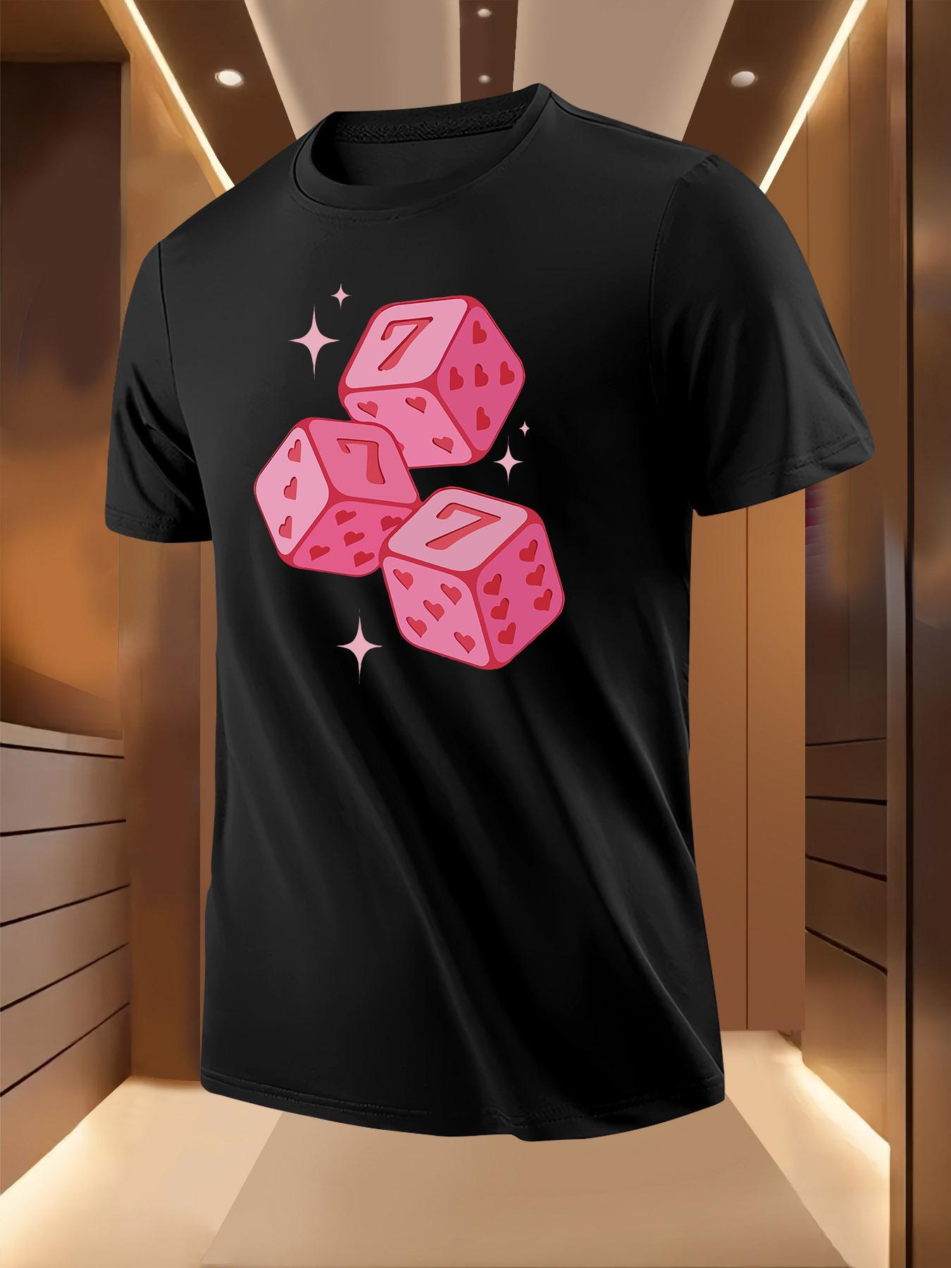 Pink Dice Star Print Tshirt - Breathable Regular Fit Shor... S