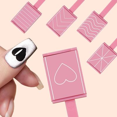 5Pcs Set Cat Eye Magnetic Stick Pink Magnet Plate Wand, Heart Wave Pattern for 3D Cats Eyes Gel Polish Manicure