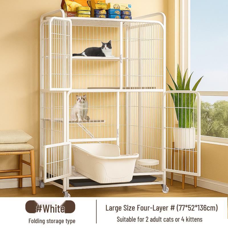 Foldable Indoor Cat Cage with Toilet – Space-Saving Cat House and Balcony for Small Apartments