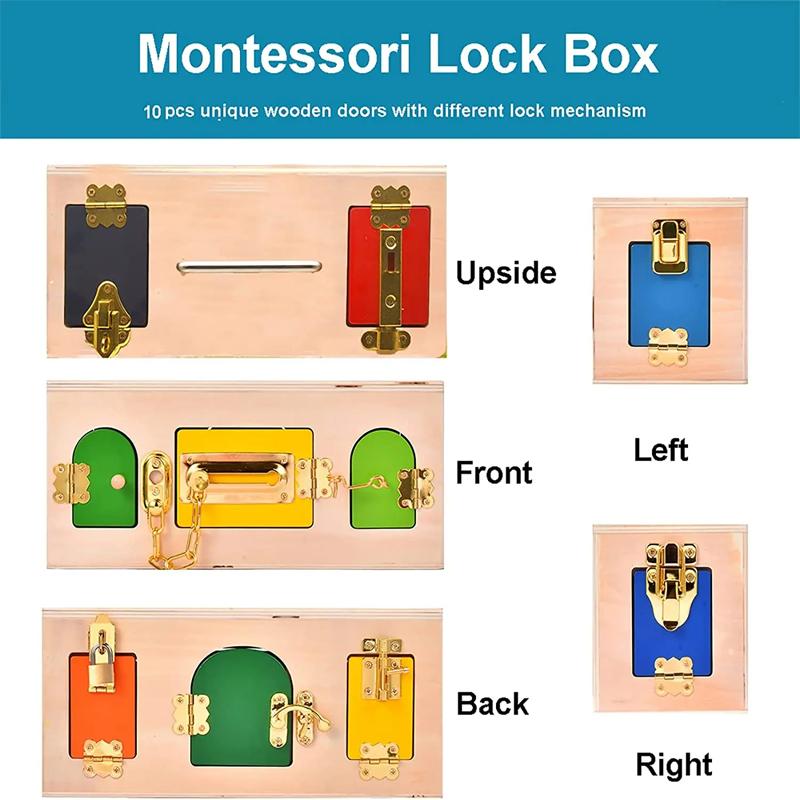 Montessori Lock Box Toy Wooden Activity Busy Board Game Practical Life Skill Toy Open The Lock Preschool Learning Education Toys