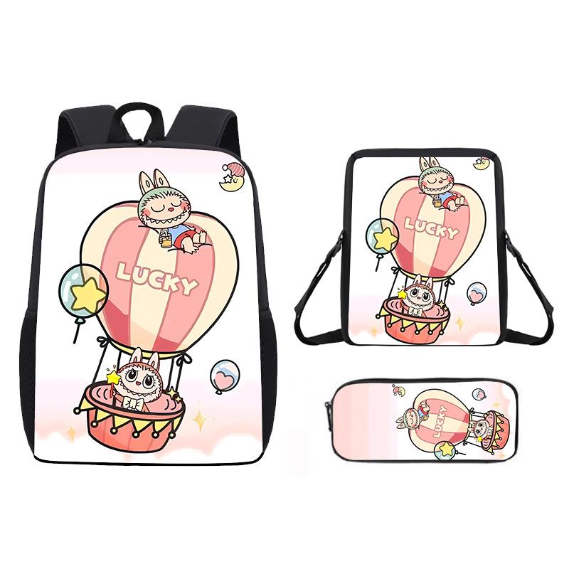 School Bag New Printing Three-piece Set Cartoon Rabbit Student Backpack Satchel Pencil Case Boys and Girls