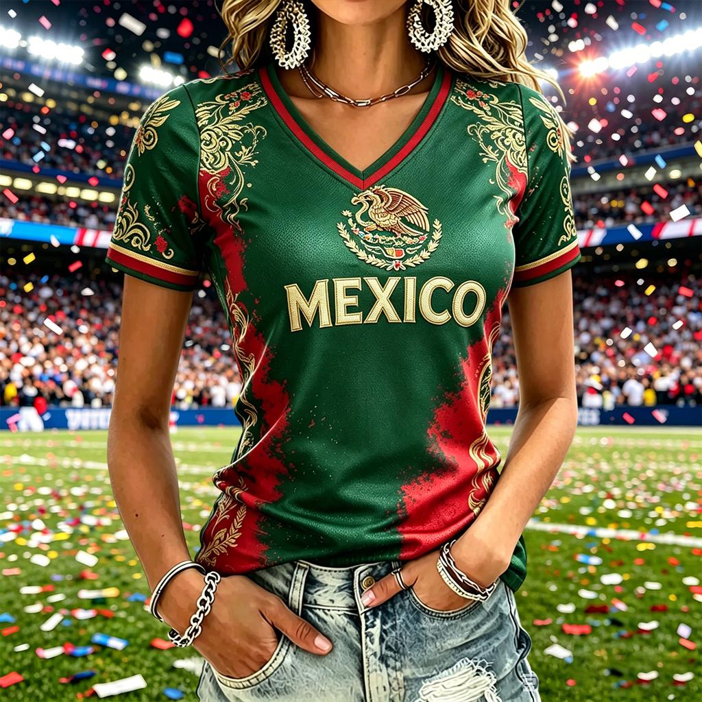 Women's Fashion Print V-Neck Long Sleeve Pullover Top Casual Tee