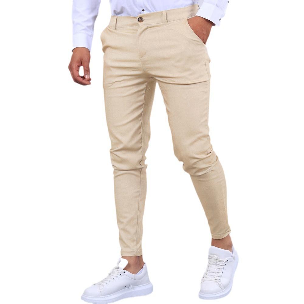 European and American New Men's Solid Color Texture Casual Small Foot Dress Pants Slim Cone Four Seasons Explosion