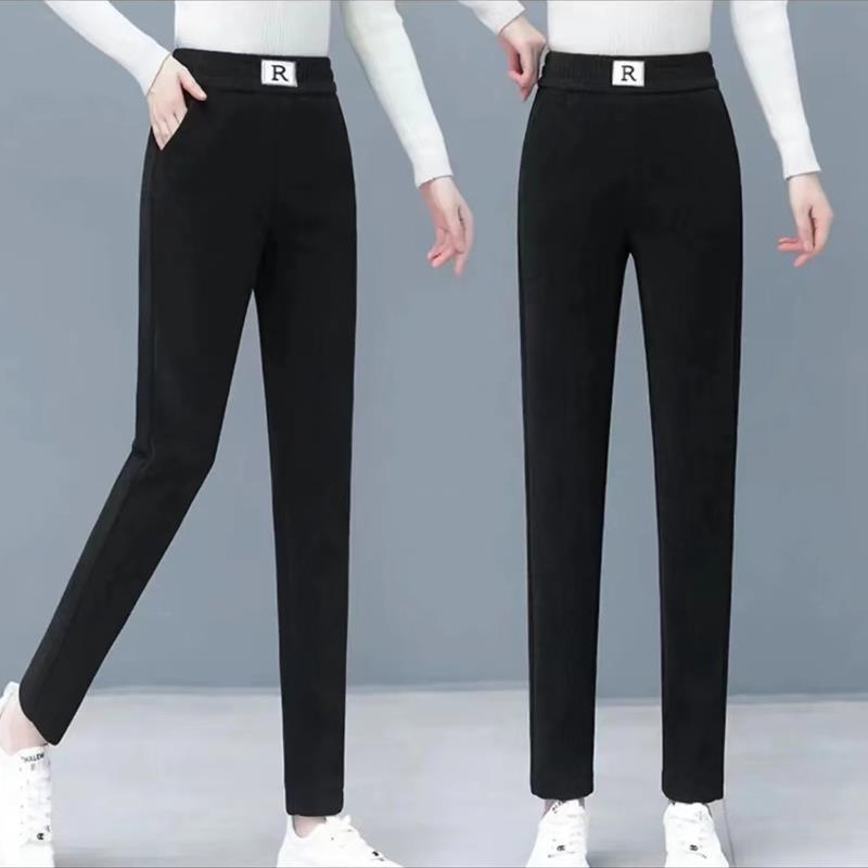 2024 Autumn/Winter Chenille Fleece-Lined Elastic Waist Straight-Leg Pants for Middle-Aged & Elderly Women