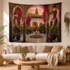 Marokkanischer Riad Innenhof Wandteppich Bogen Bougainvillea Brunnen Wandbehang, Boho Dekor, Tolles Einweihungsgeschenk
