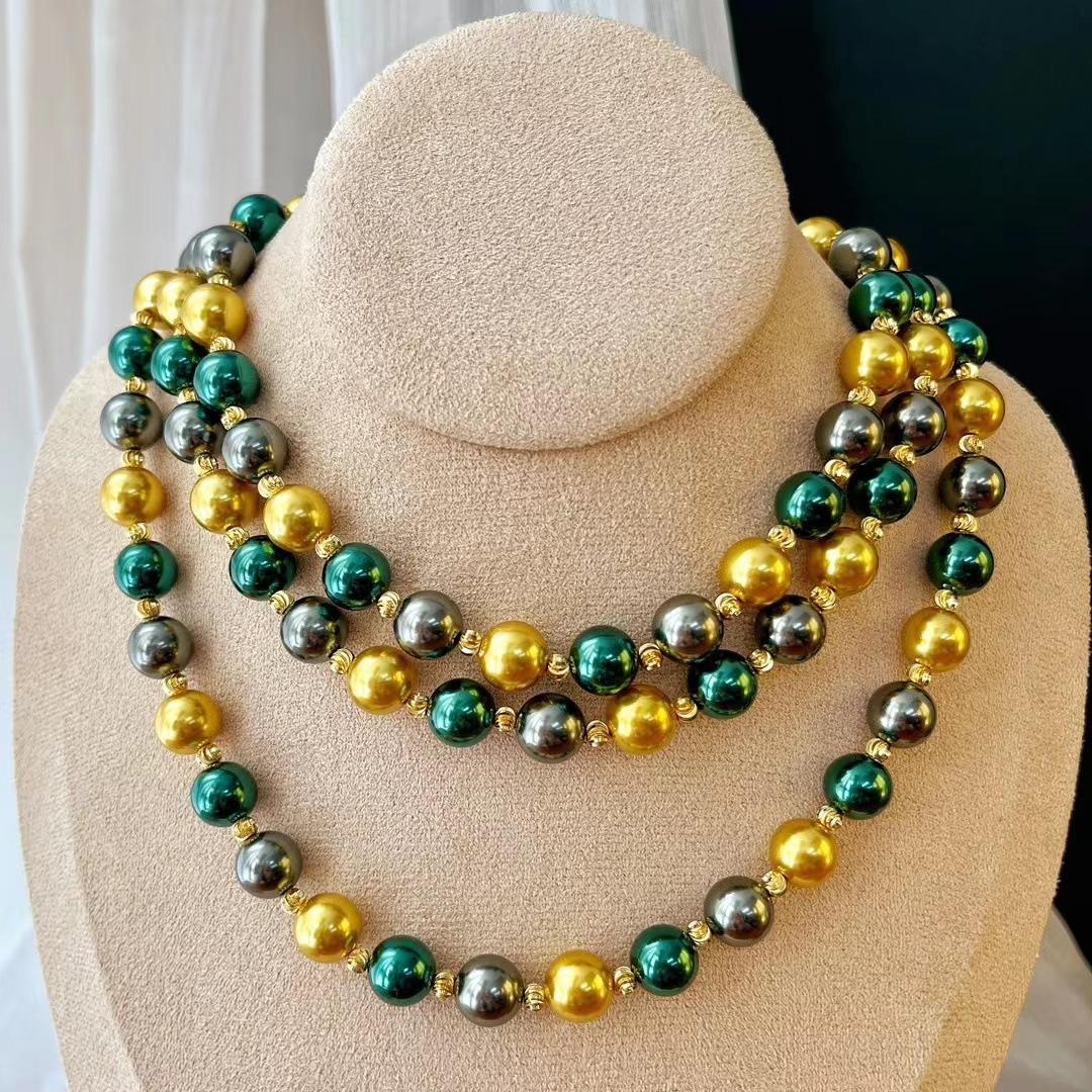 

Retro Morandi Color 10Mm Imported Craftsmanship High Quality Shijia Malachite Green Mixed Color Pearl Necklace Women