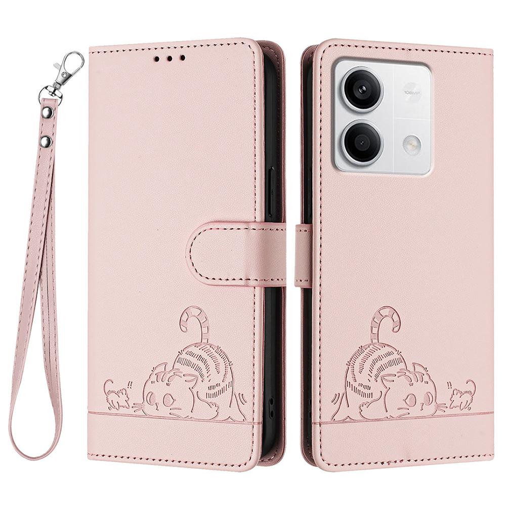 For Xiaomi Redmi Note 13 5G/Note 13 5G (China) Case with Strap RFID Blocking Leather Wallet Phone Cover Cat Mouse Pattern - Black