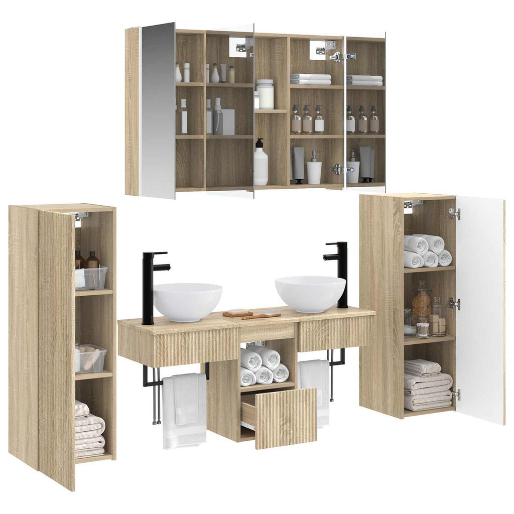 Bathroom Furniture Set 6 Pcs Sonoma Oak Engineered Wood and Glass