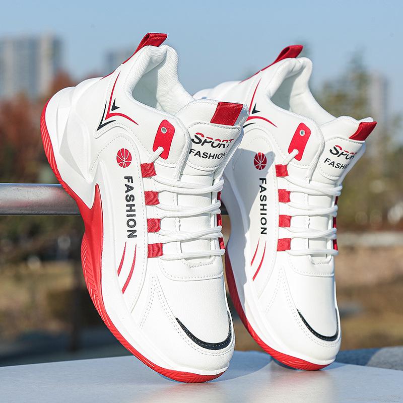 2025 Spring Men's High-Top Leather Basketball Sneakers - Red Mesh