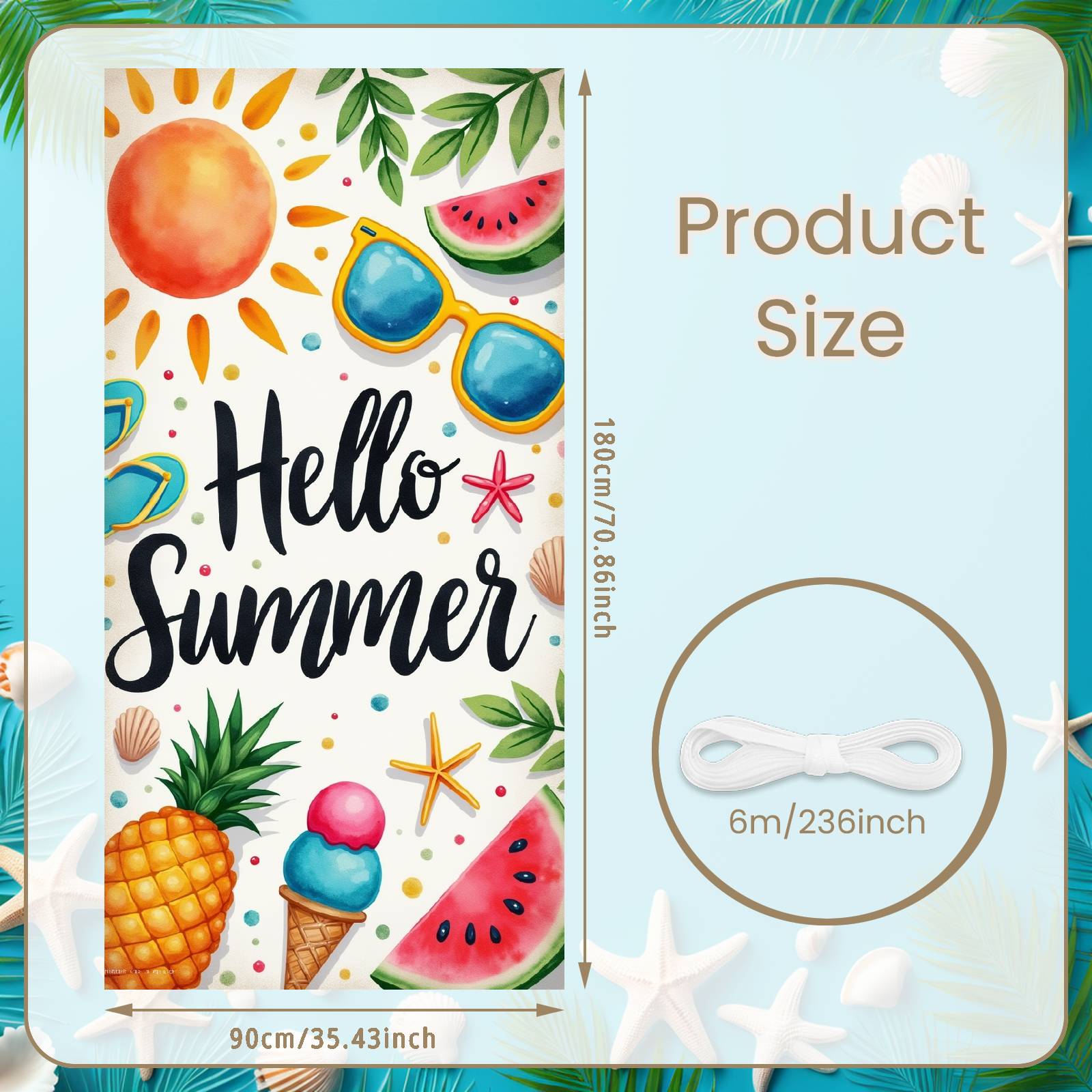 

Summer Background Sea Creature Motif Hello Summer Banner Beach Party Banner Ice Cream Print Outdoor Party Banner For Outdoor