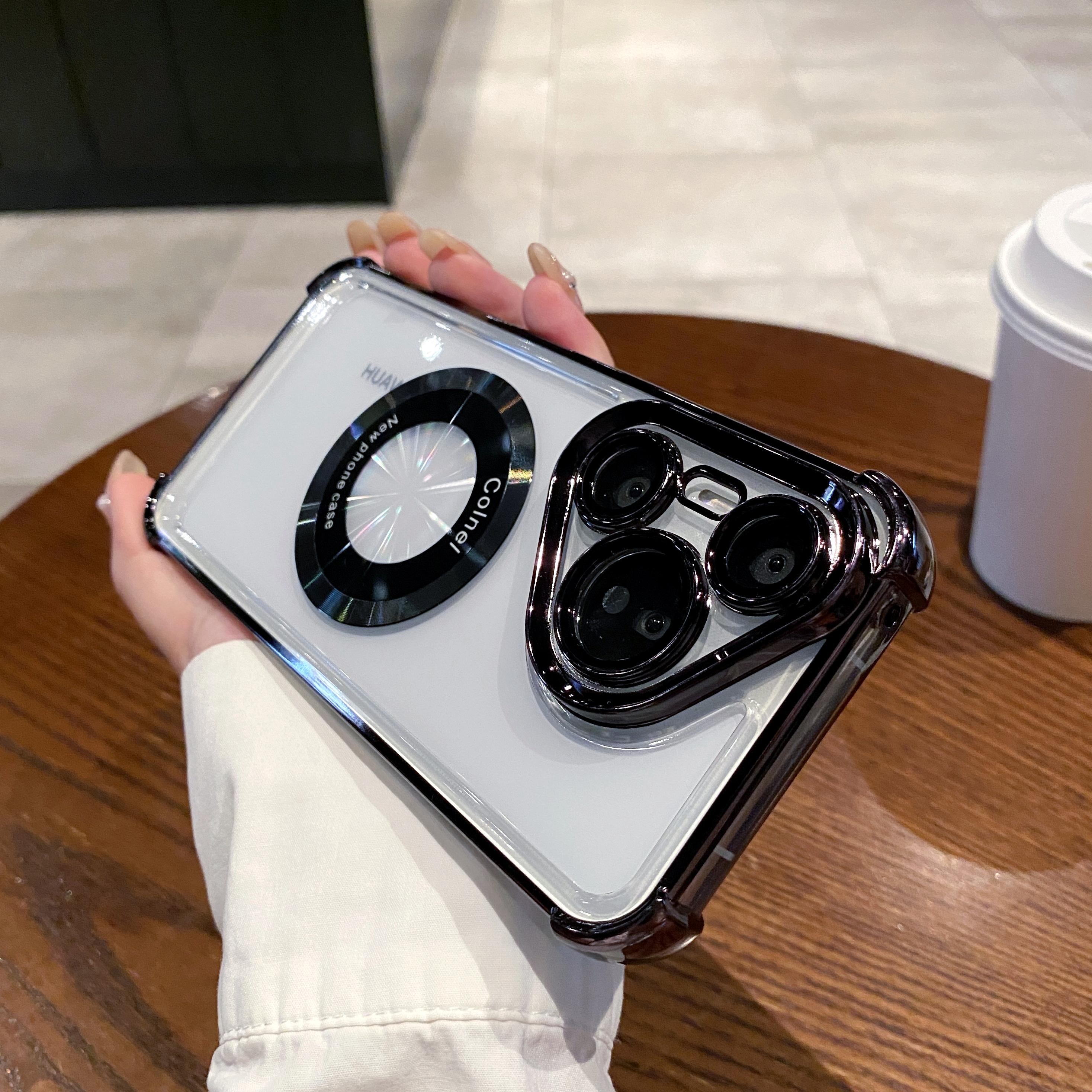 

Huawei P70 P60 Mate 60 50 40 Magic 6 5 4 Honor 100 90 Pro Glass Lens Hard Cover Clear Shockproof Magnetic For Magsafe Case For Nova 12 Pro чёрный