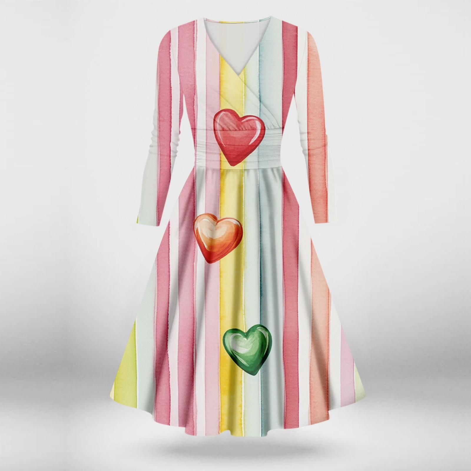 

Жіноча модна повсякденна сексуальна сукня з довгим рукавом і V-подібним вирізом на День Святого Валентина XL кавун червоний колір