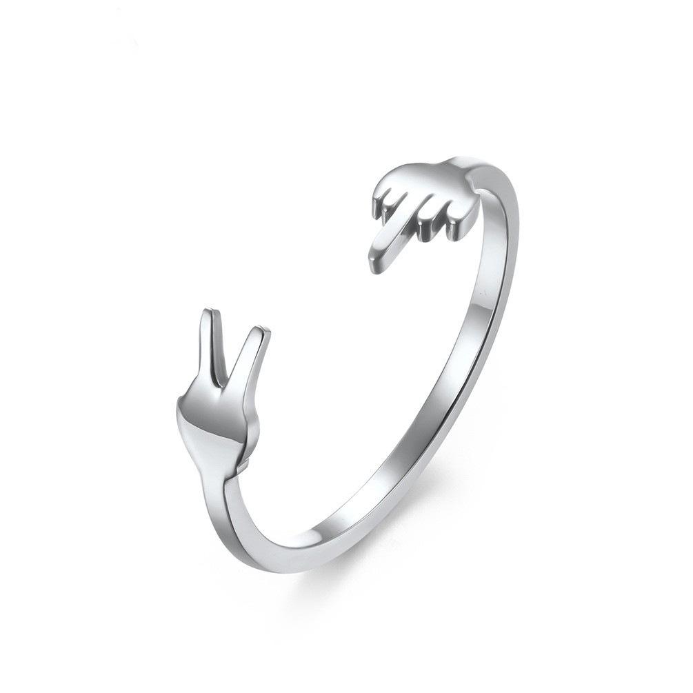 New V Shaped Scissor Hand, Vertical Middle Finger Titanium Steel Ring Niche and Personalized Dressing Accessories
