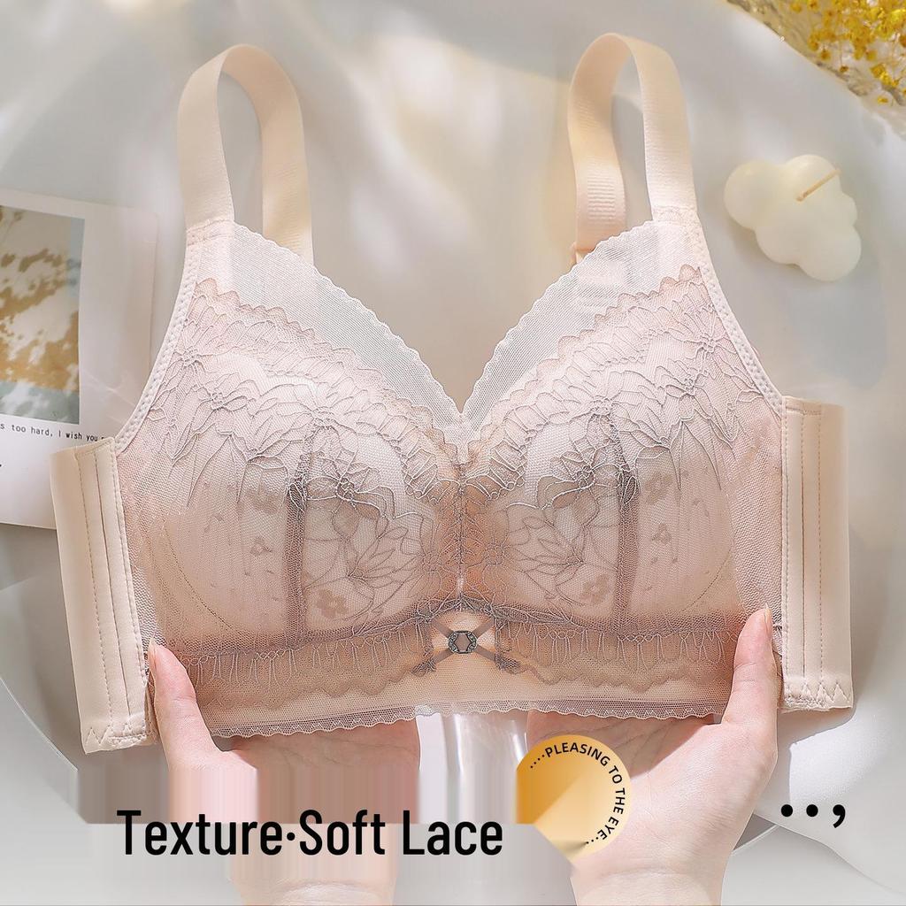 Elegant Cartoon Lace Bra for Women - Small Bust Lift, Side Support, Anti-Sagging, Wire-Free Design