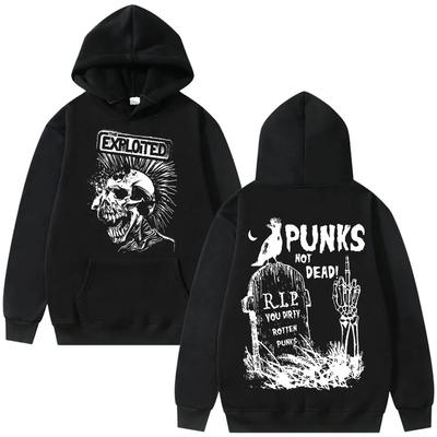 Rock Band The Exploited Grafikus Kapucnis Pulóver Punks Not Dead Kapucnis Pulóverek Ősz Tél Férfi Női Hip Hop Gótikus Punk Túlméretezett Pulóver