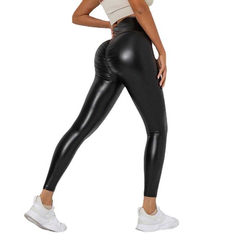 Autumn Plus Size Glossy PU Leather High-Waist Hip-Lifting Leggings for Women