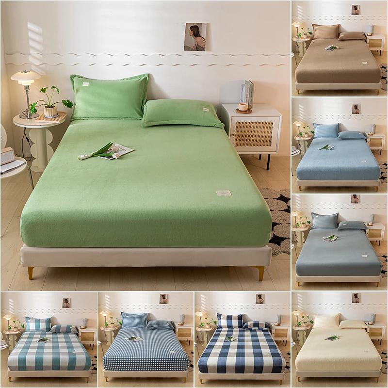 Thickened Velvet Mattress Cover High-quality Solid Color Bedspread Latex Mattress Elastic Soft Mattress Covers 160/180/200x200cm