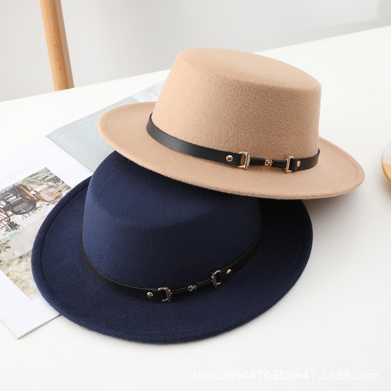 Autumn and Winter New Retro British Style Flat Top Hat Couple Men and Women Gentleman Hat Stage Performance Small Brim Fashion Hat