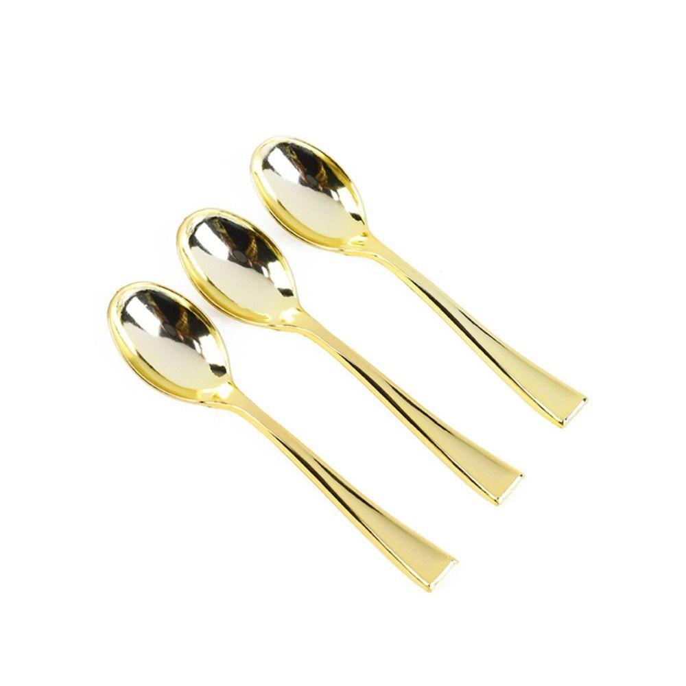 48PCS Disposable Mini Spoon Fork Gold Silver Plastics Ice Cream Scoop Tasting Spoons Party Tableware Dessert Fork Spoons