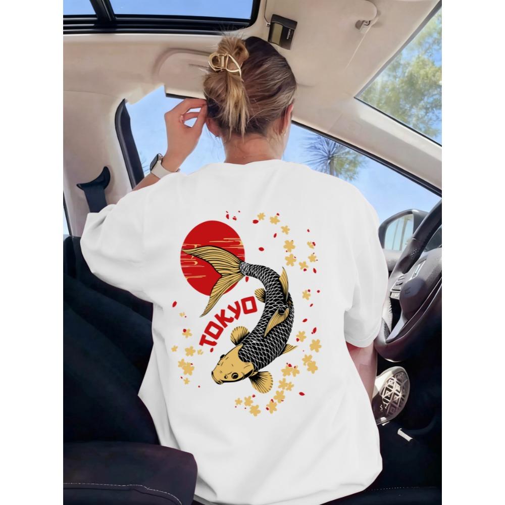 

Tokyo Sunset Harajuku Koi Print Women Y2K Tee Shirts Casual Breathable T-Shirt Hip Hop Summer Woman Clothing Jogging 3XL