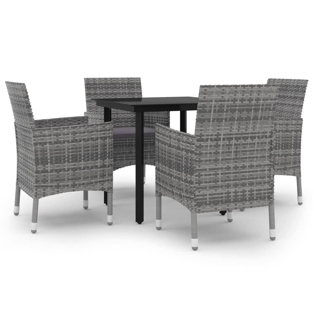5 Piece Garden Dining Set with Cushions Poly Rattan and Glass