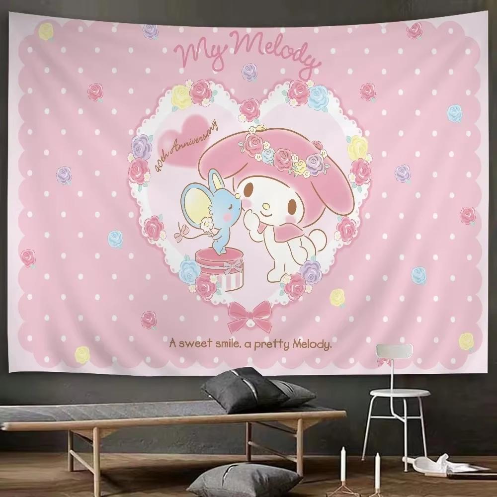 Cute Colorful Anime Character Tapestry Sanrio My Melody Wall Hanging Kawaii Bedroom Decor Aesthetic Backdrop for Home