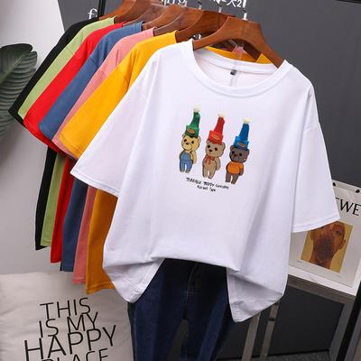 Funny Teddy Cartoon Printed T Shirts Women Kawaii Casual Oversized Tees Soft Cotton O Neck Female Graphic Tops