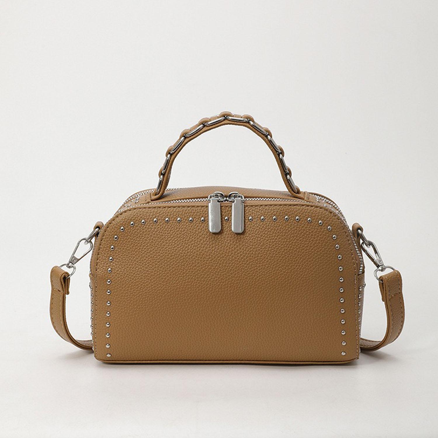 

Women s retro solid color rivet style handbag fashion and versatile single shoulder crossbody bag коричневий
