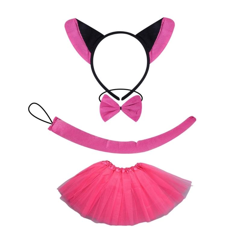 Foxes Tail Costume with Foxes Ear Headband Skirt and Bowtie Halloween Cats Foxes Costume for Kid Adult Halloween Cosplay