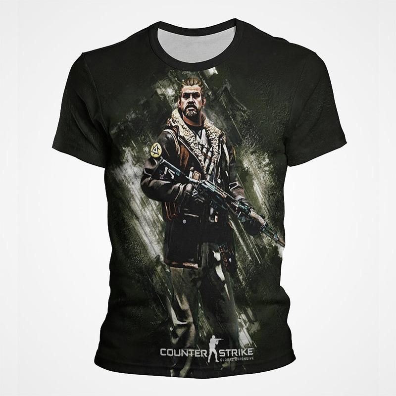Shooting Game CS GO Pattern 3D Printed T-shirt Men's Summer Short Sleeved Round Neck Top Trendy Harajuku Fashion Streetwear