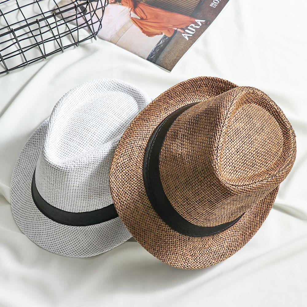 Fashion Straw Panama Cap Summer Beach Wide Brim Sun Hat Gangster Cap Unisex Jazz Dress Hat Cowboy Fedora Hat