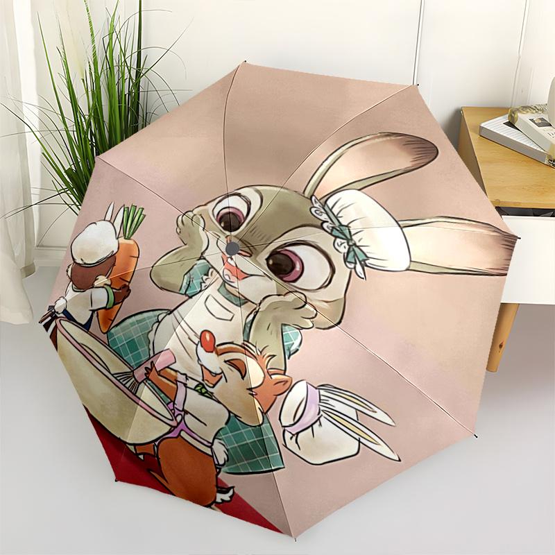 

1pc Bunny and Chip & Dale s Culinary Adventure Fully Automatic Folding Portable Umbrella, 8 Iron Frames, Three-Fold Design, Suitable for All