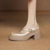 Plateau kleine Lederschuhe Damen Dicke Ferse Mary Jane Schuhe Hoher Absatz Leichter Mund Einzelne Schuhe