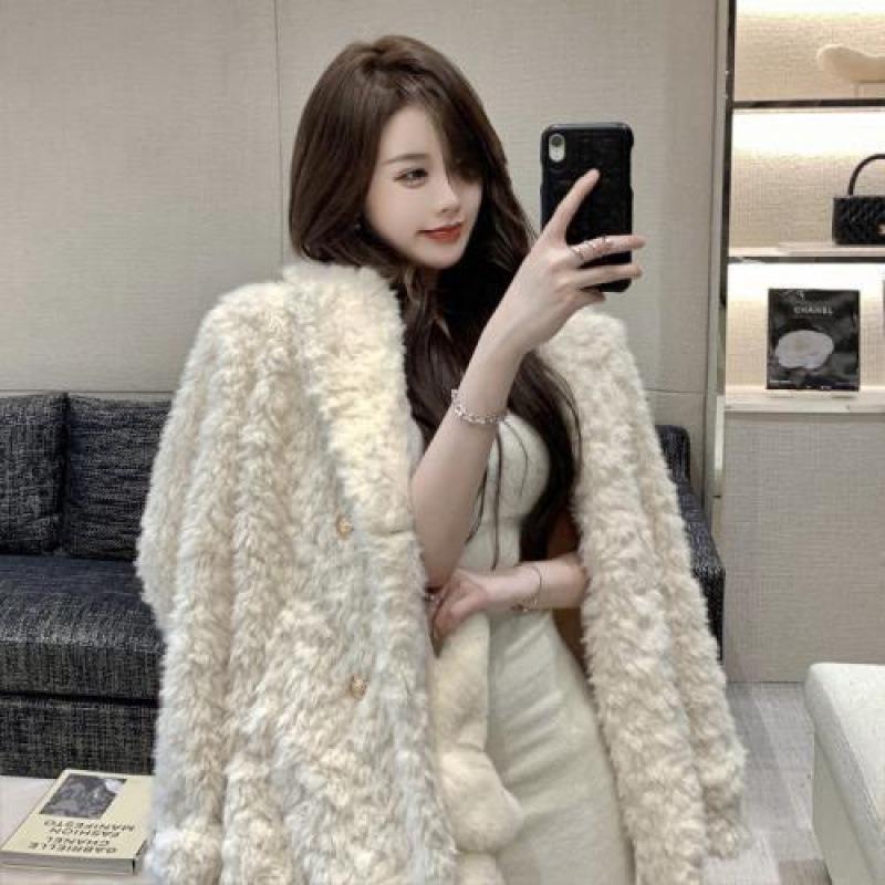Imitation lamb fur coat loose and thin plush coat female winter celebrity cotton coat princess style