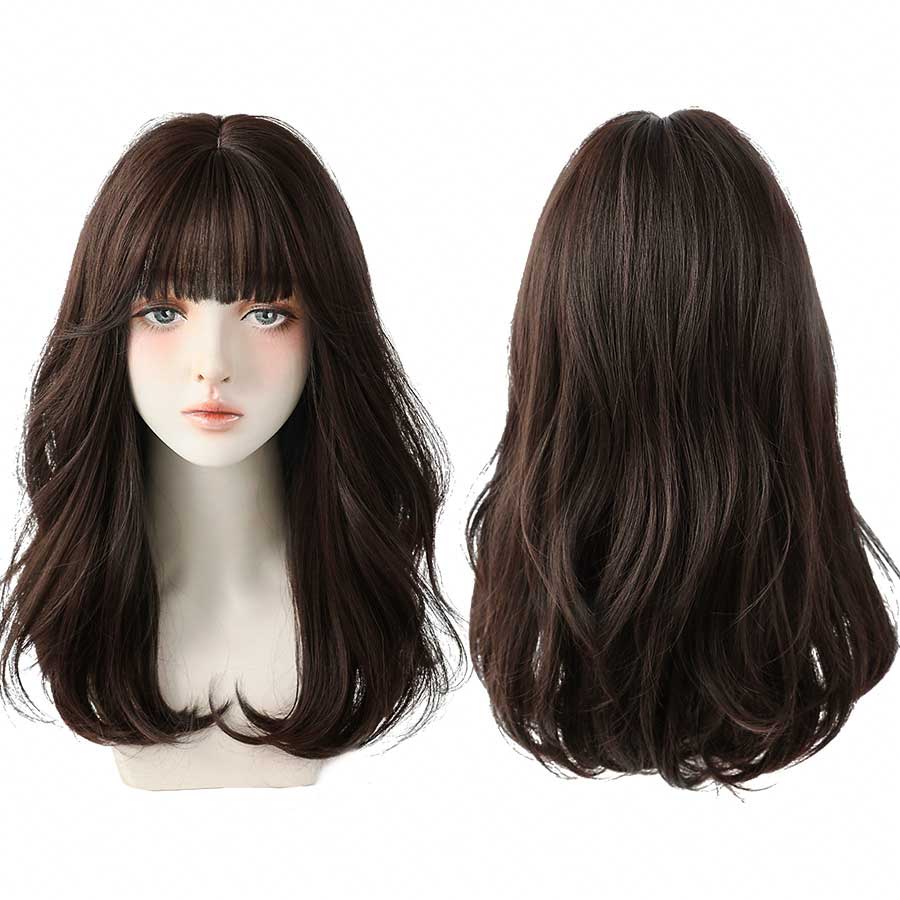 7jhh Wigs Blue Deep Wave Wig With Bangs For Women Long Omber Brown Hair Layered Heat Resistant Cosplay Party Synthetic Wig
