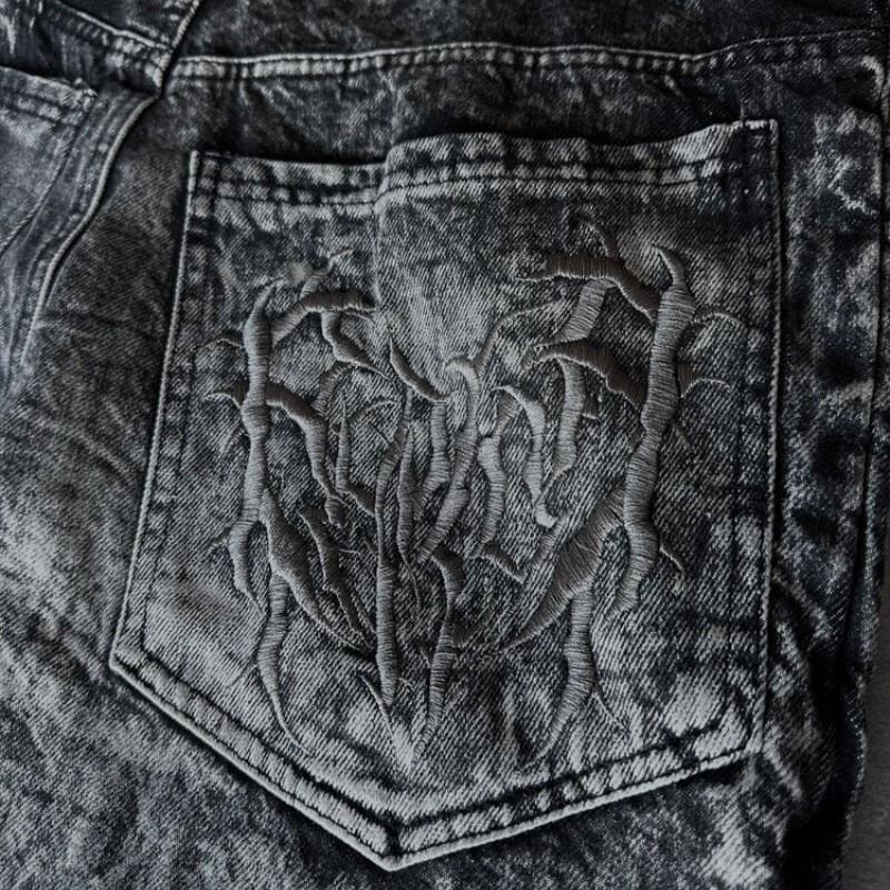 Millennium Ghost Jeans High Street Spider Embroidery Streetwear Gothic Oversized Baggy