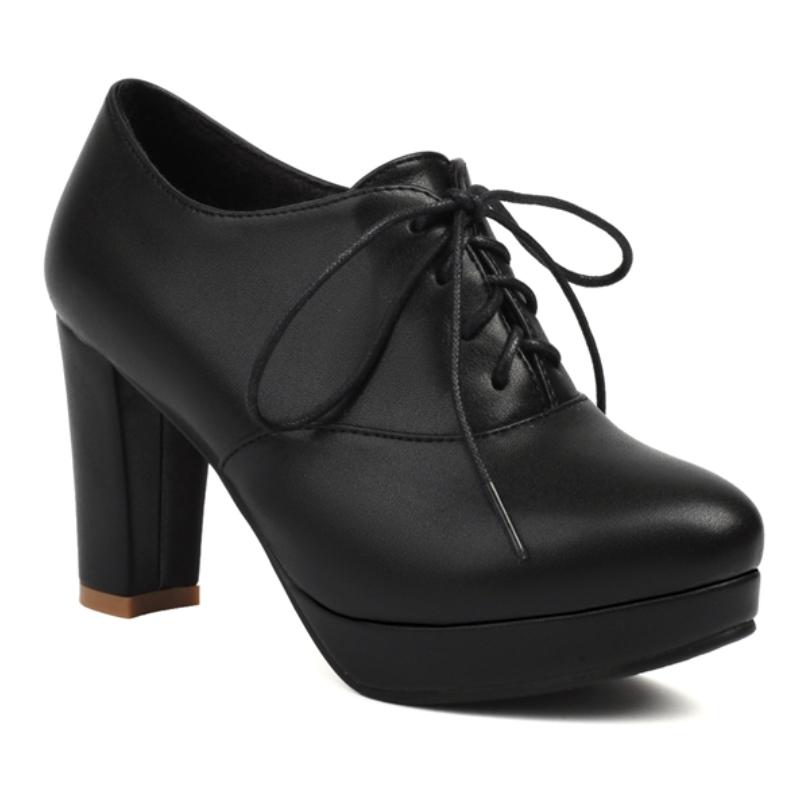 Damskor Höga Klackar Loafers Platform Mode Snörning Svart Vit Röd Klackade Fest Bröllop Kontorsskor Dam Stor Storlek 45