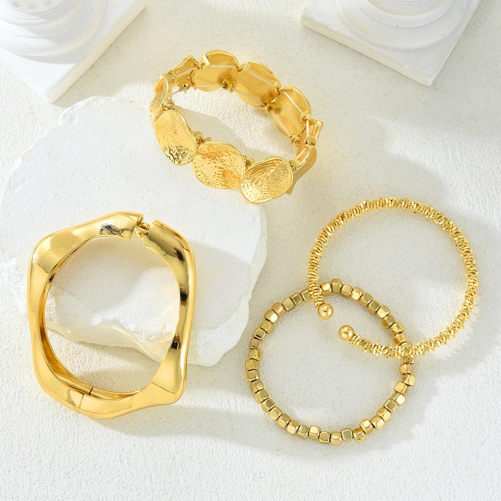 4 Pcs/Set Punk Irregular Bangles for Women Delicate Gold Color Metal Geometry Cuff Bracelets Fashion Hip Hop Party Jewelry Gifts