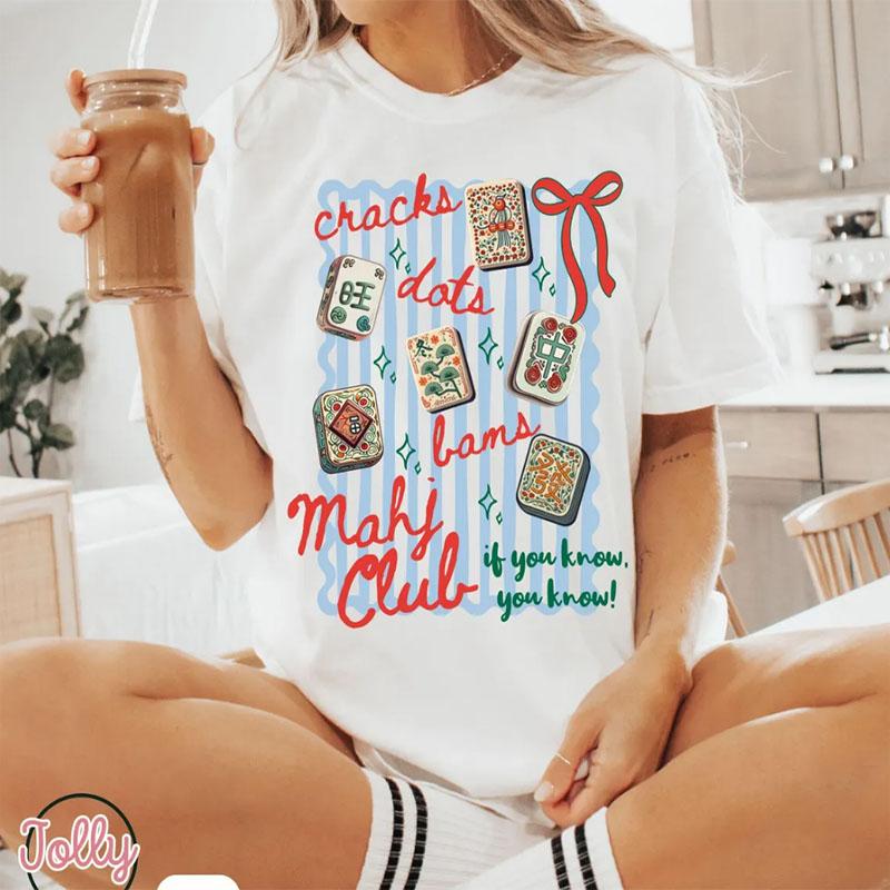 Mahjong Social Club TShirt Funny Mahj Game Night T Shirts Unisex Ladies Casual Short Sleeve Round Neck Printed Tshirt Clothing